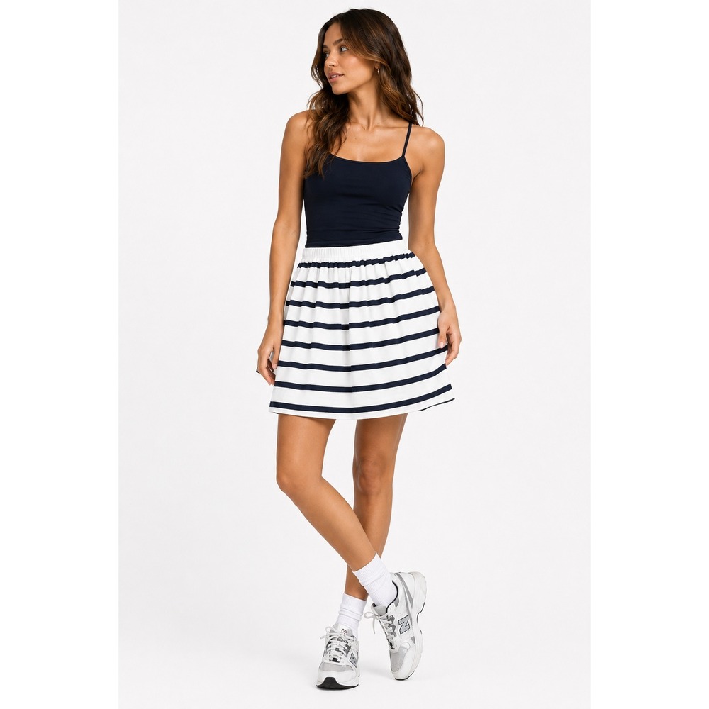 J.Crew Striped Mini Skirt Womens Size 0 White Navy Blue‎ Elastic Waist Nautical